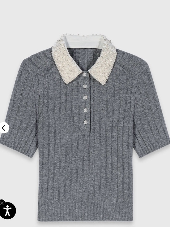 Maje Sweaters - Maje Pearl Beaded Collar Ribbed Sweater